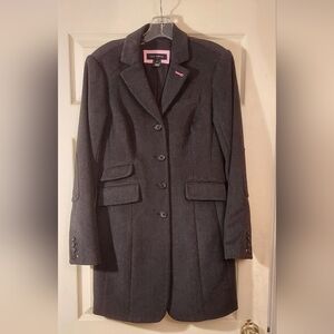 Brand New Pink Tartan Herringbone Charcoal Wool Top Coat Size 4